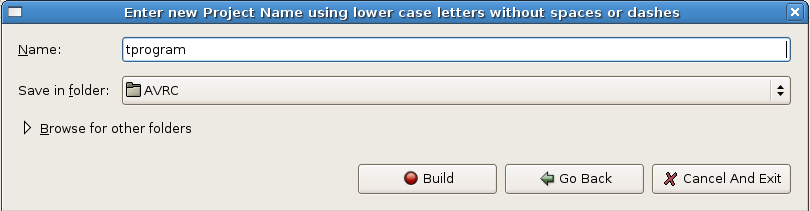 Enter New 'C' Project Name Dialog