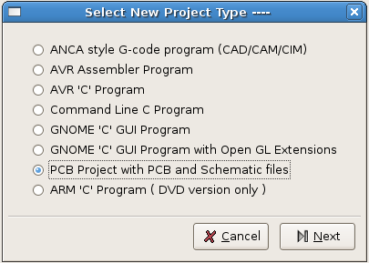 Project Type Dialog