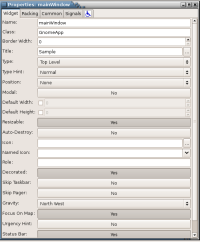 Glade PROPERTIES window