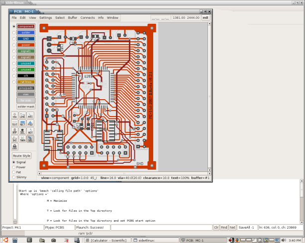 Scrennshot showing 'pcb' running